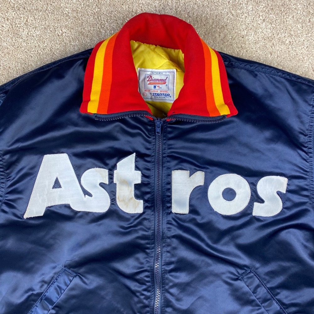 Vintage Houston Astros Starter Diamond Collection Satin Bomber Jacket Mens Large